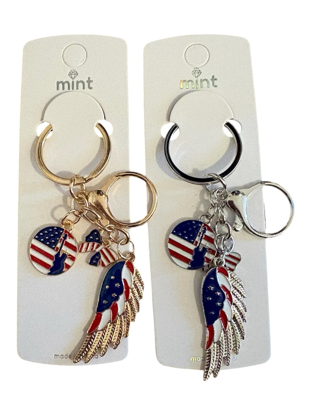 Mint American Flag Wing Keychain - Red, White, Blue Accents